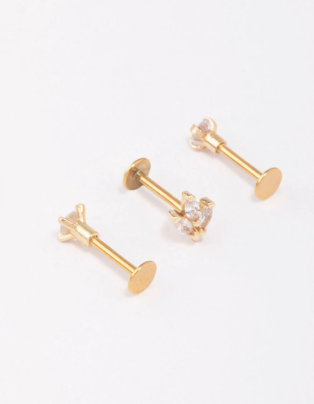 Gold Plated Surgical Steel Triangular Leaf Flat Back 3-Pack