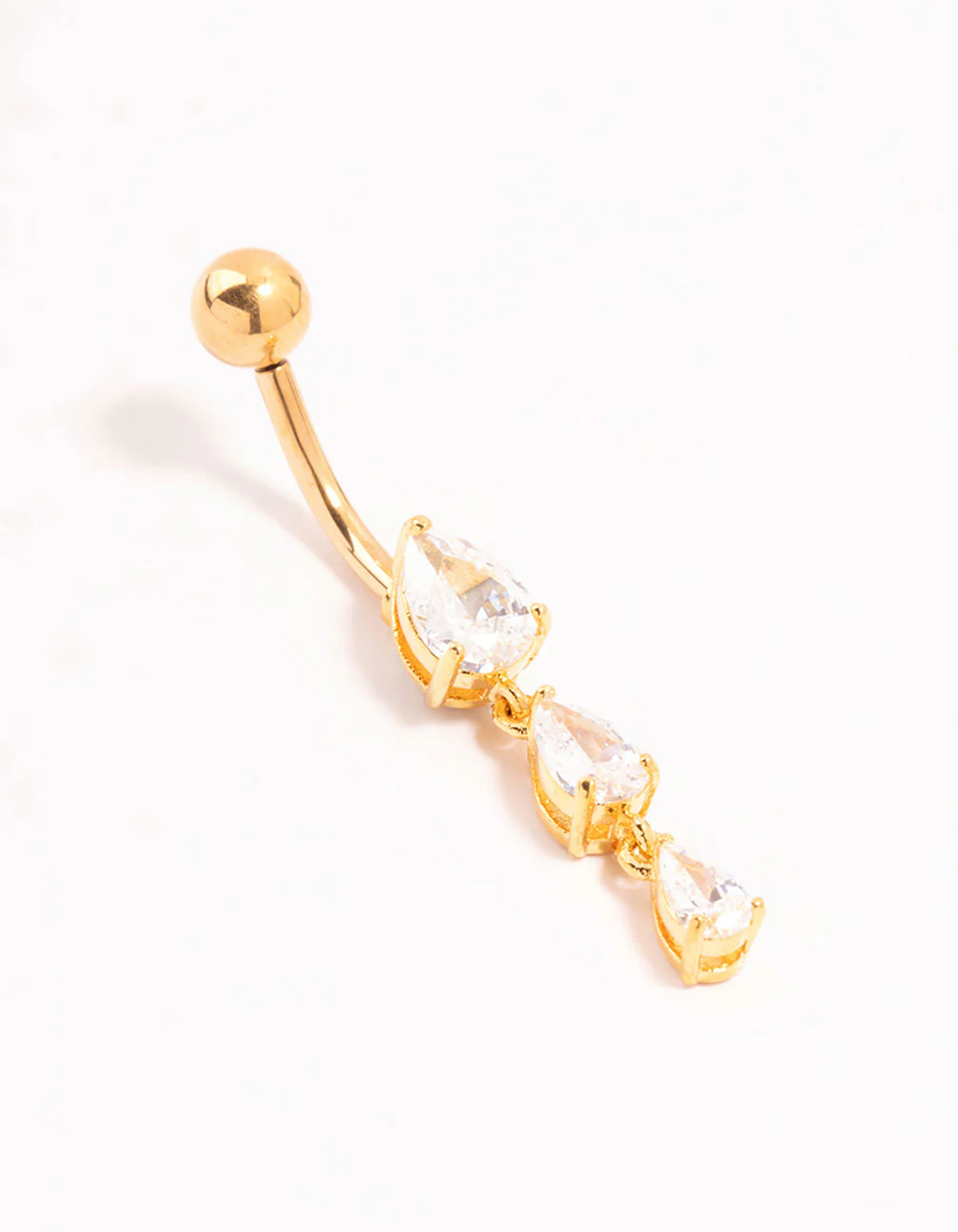 Gold Plated Surgical Steel Trio Mini Pear Cubic Zirconia Threadless Belly Bar