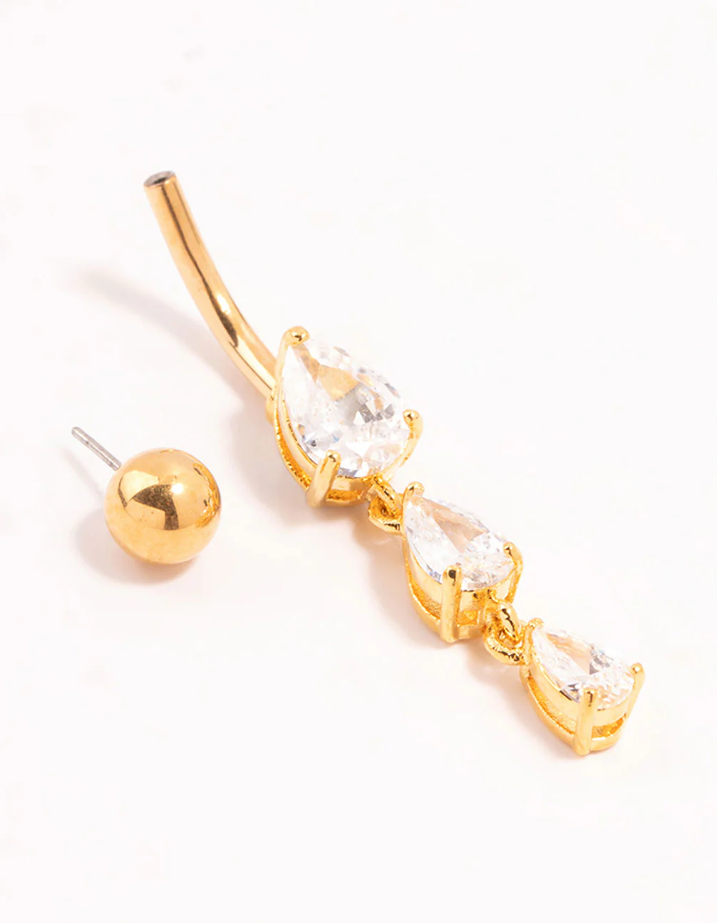 Gold Plated Surgical Steel Trio Mini Pear Cubic Zirconia Threadless Belly Bar - Image 2