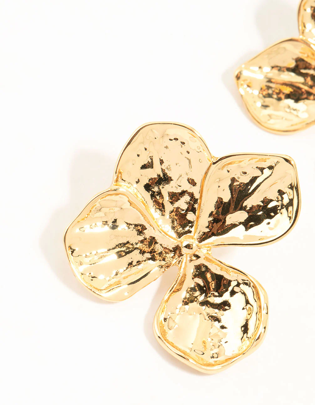 Gold Plated Textured Flower Stud Earrings - Image 4