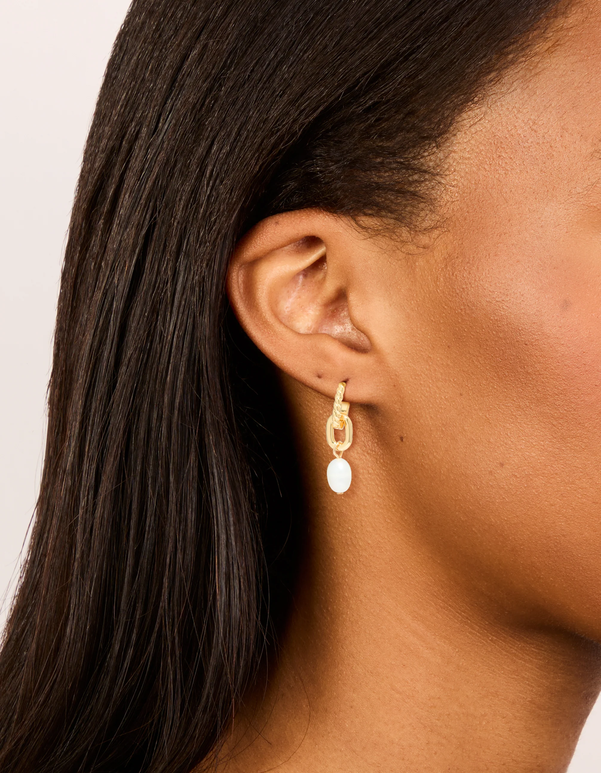 Gold Plated Textured Freshwater Pearl Drop Huggie Earrings