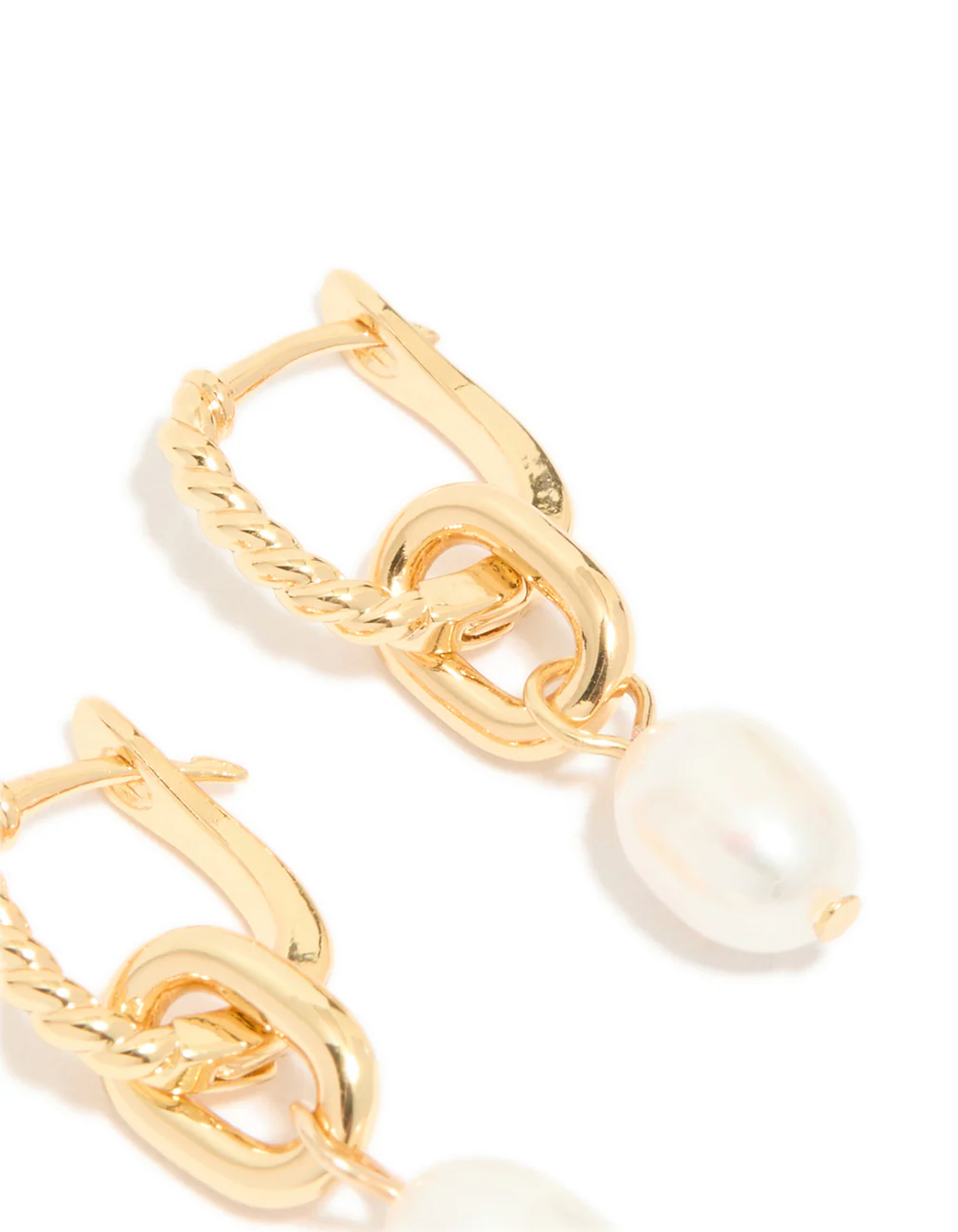 Gold Plated Textured Freshwater Pearl Drop Huggie Earrings - Image 5