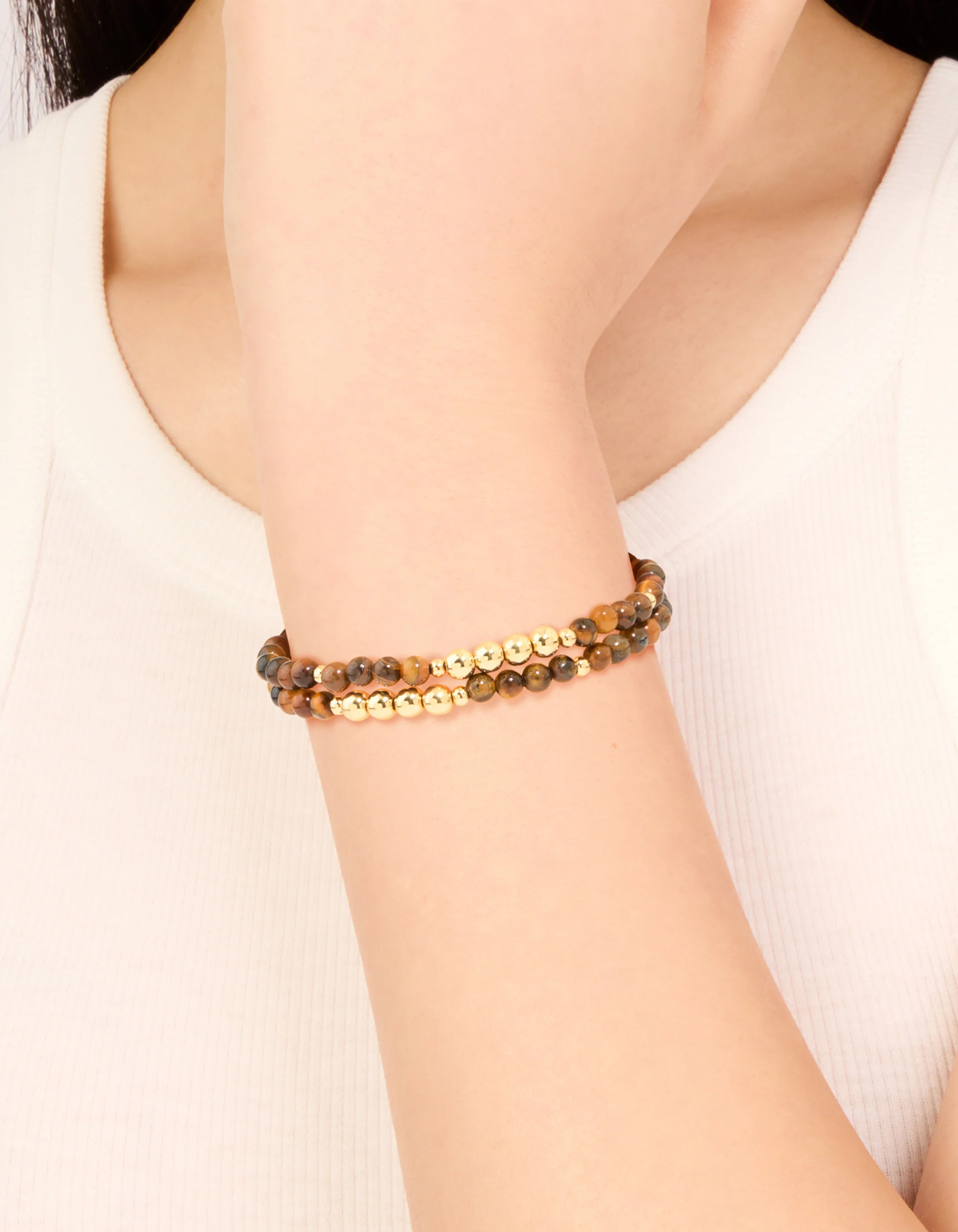 Gold Plated Tigers Eye Stretch Bracelets 2-Pack - Image 2