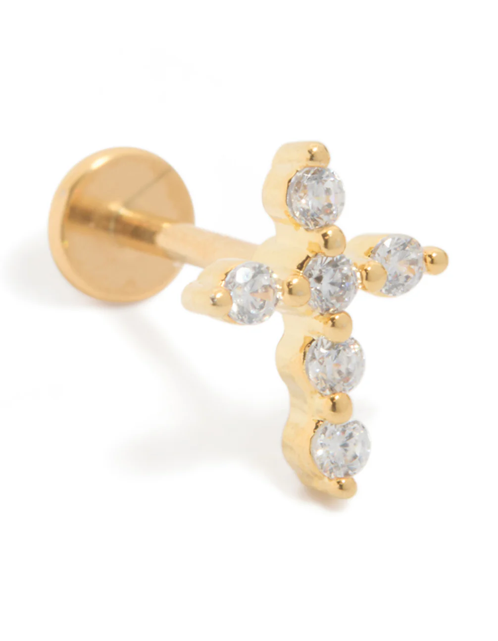 Gold Plated Titanium Cubic Zirconia Cross Flat Back Studs - Image 4