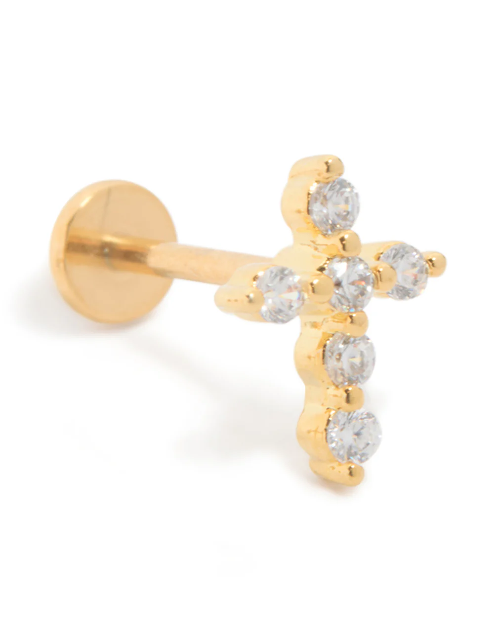 Gold Plated Titanium Cubic Zirconia Cross Flat Back Studs - Image 5