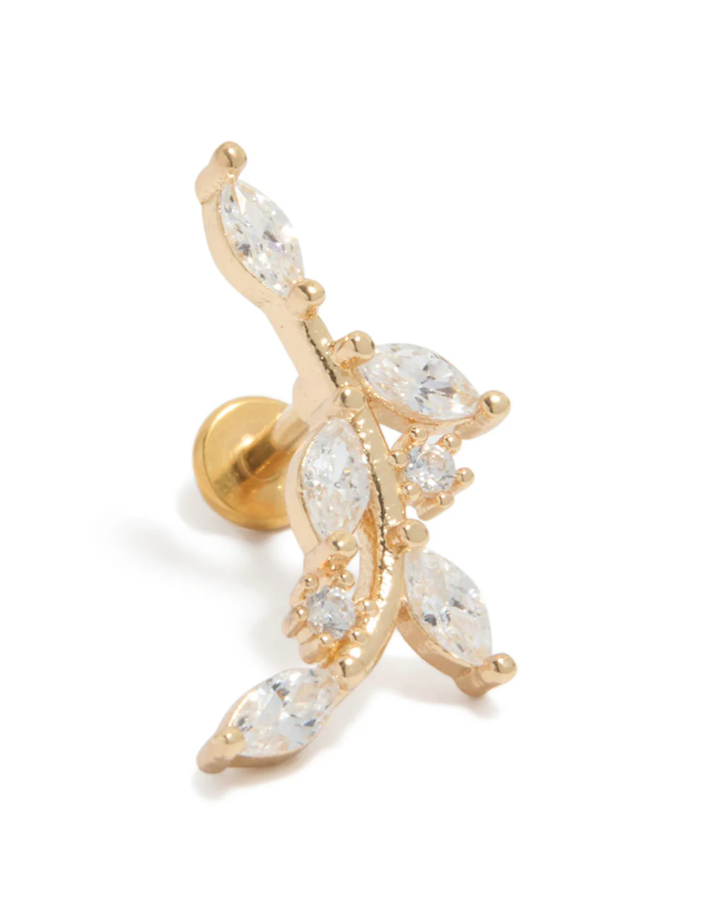 Gold Plated Titanium Cubic Zirconia Curved Vine Flat Back Stud