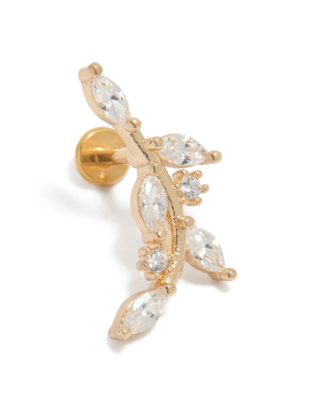 Gold Plated Titanium Cubic Zirconia Curved Vine Flat Back Stud - Image 4