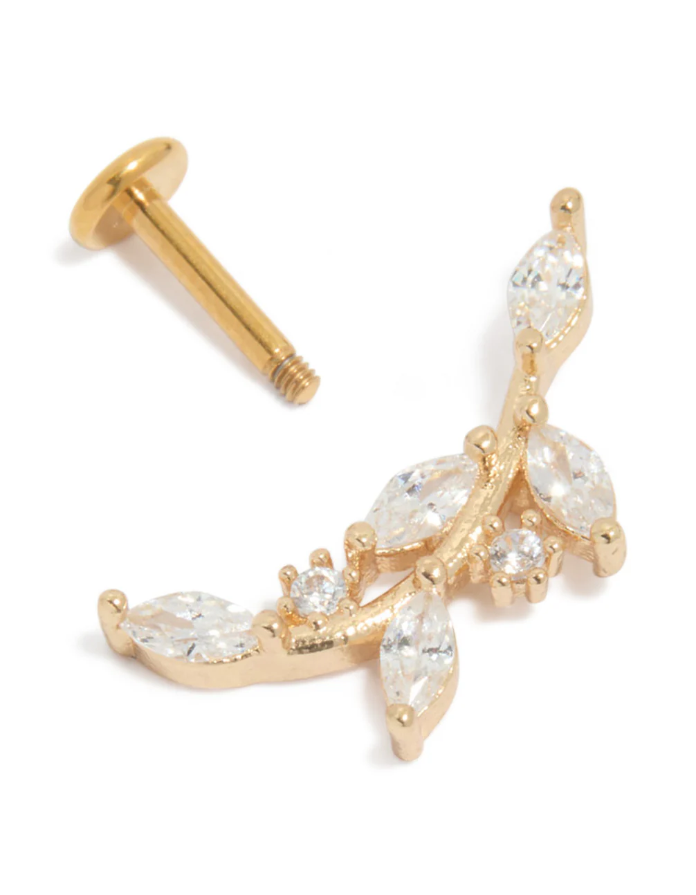 Gold Plated Titanium Cubic Zirconia Curved Vine Flat Back Stud - Image 5