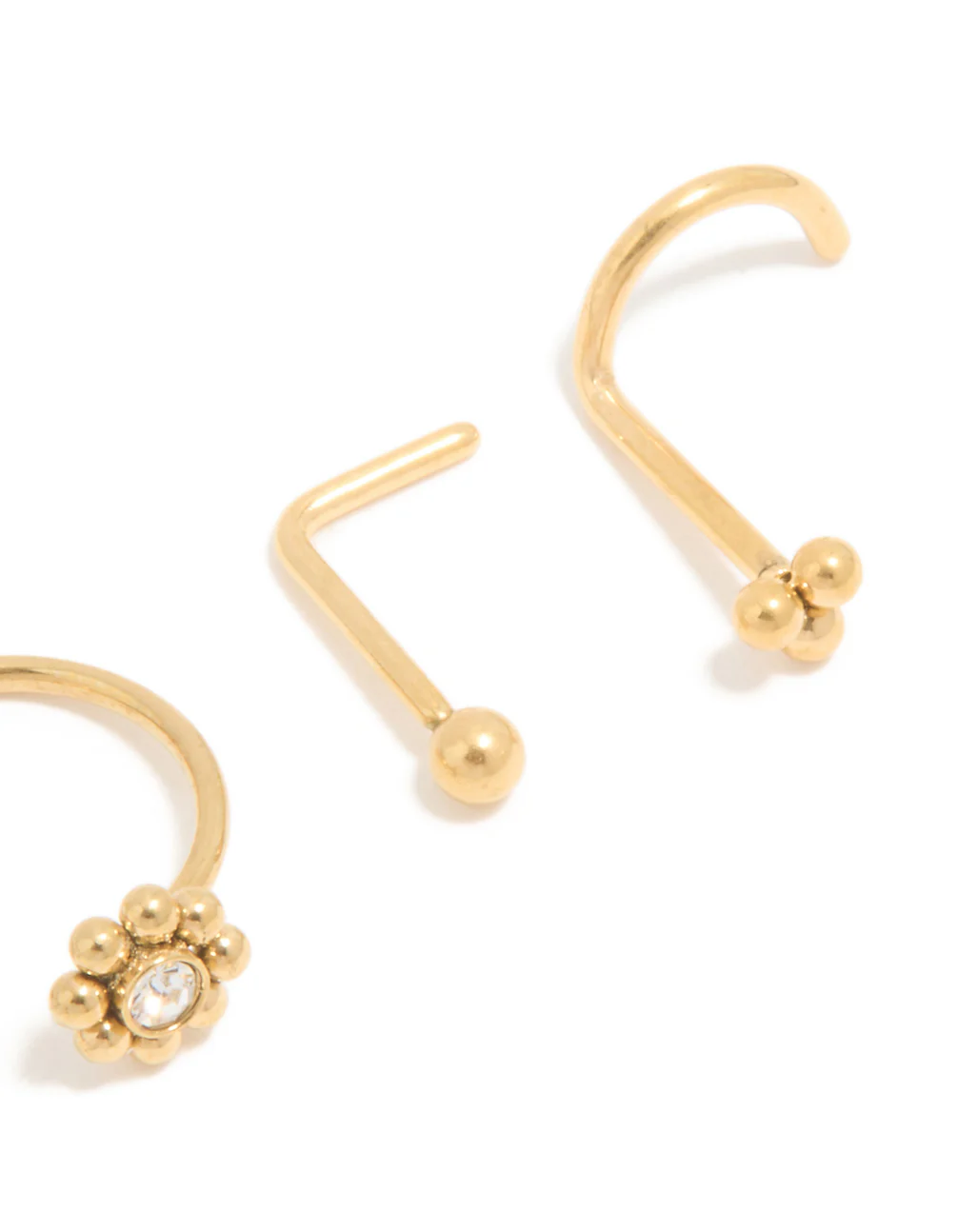 Gold Plated Titanium Cubic Zirconia Floral Nose Ring & Nose Studs 4-Pack - Image 3