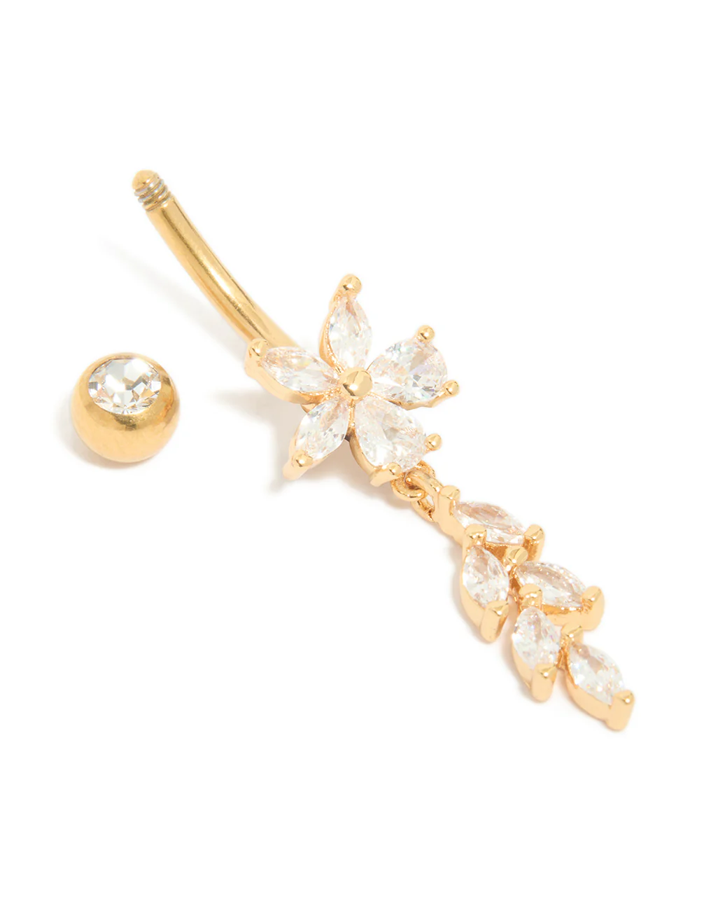 Gold Plated Titanium Cubic Zirconia Flower Vine Belly Bar - Image 3