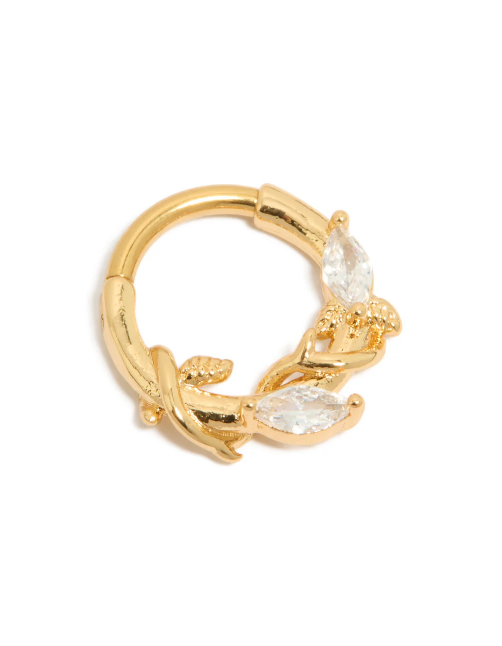 Gold Plated Titanium Cubic Zirconia Metal Leaf Clicker Ring