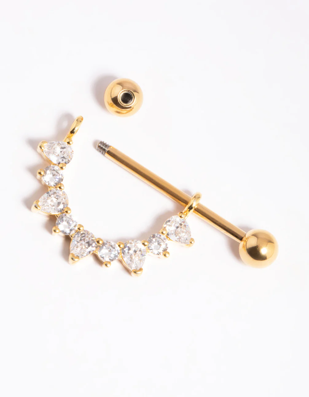 Gold Plated Titanium Cubic Zirconia Nipple Bar - Image 3