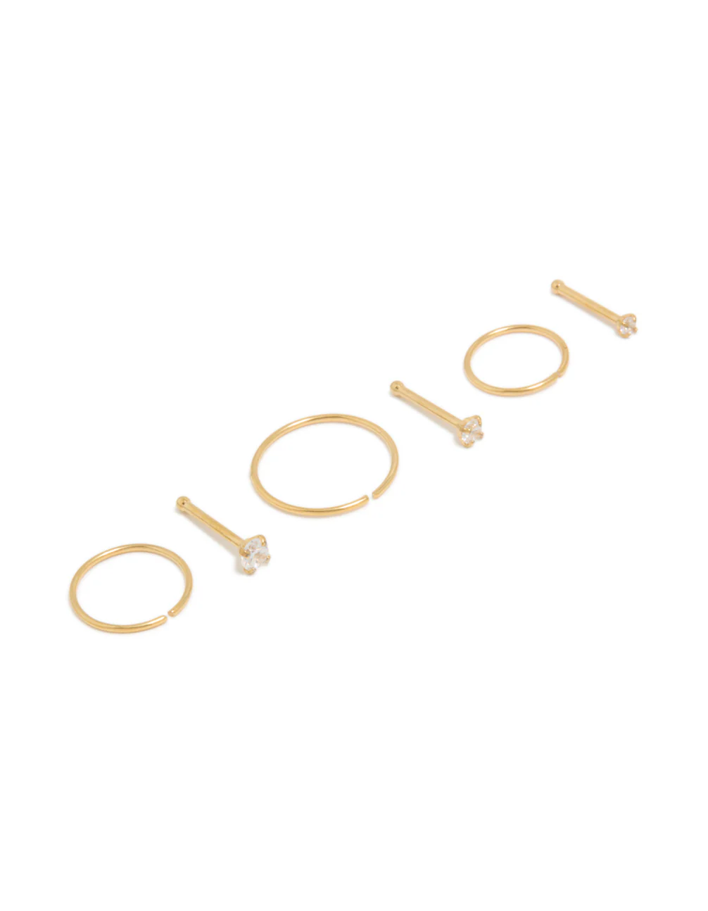 Gold Plated Titanium Cubic Zirconia Nose Studs & Rings 6-Pack
