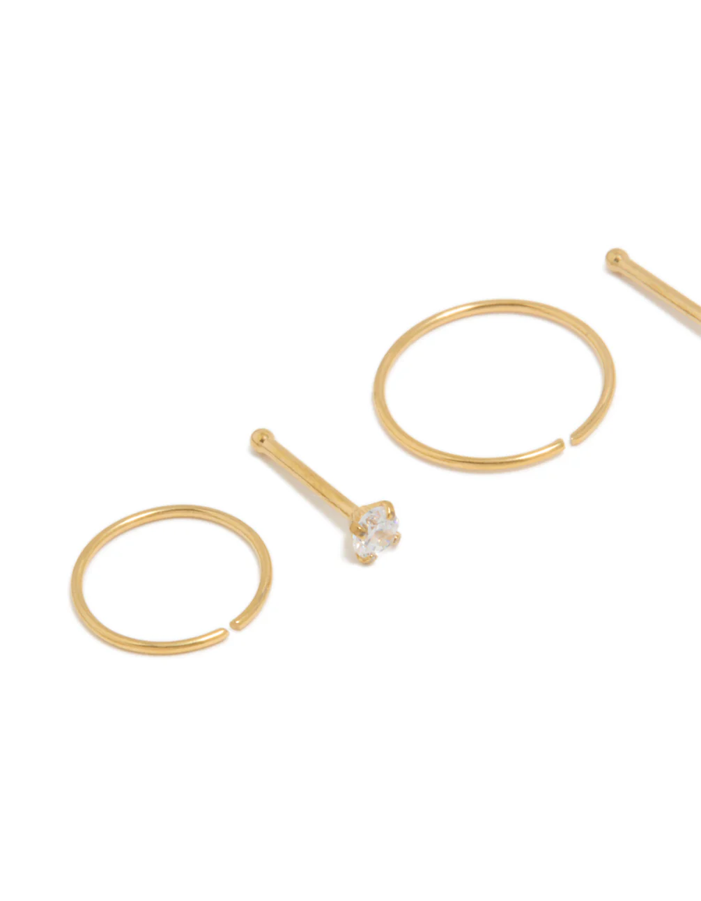 Gold Plated Titanium Cubic Zirconia Nose Studs & Rings 6-Pack - Image 4
