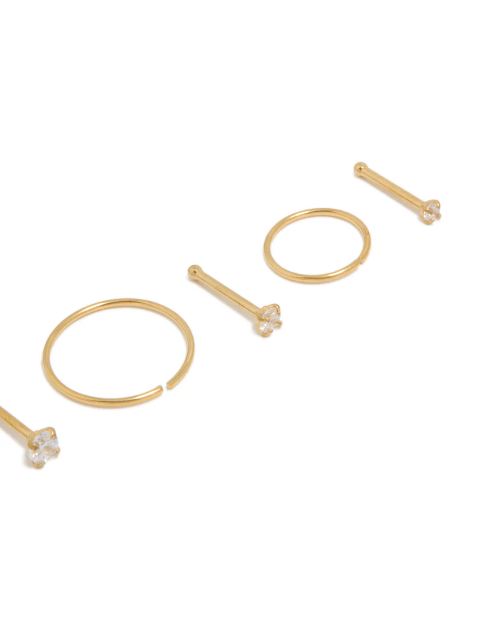 Gold Plated Titanium Cubic Zirconia Nose Studs & Rings 6-Pack - Image 5