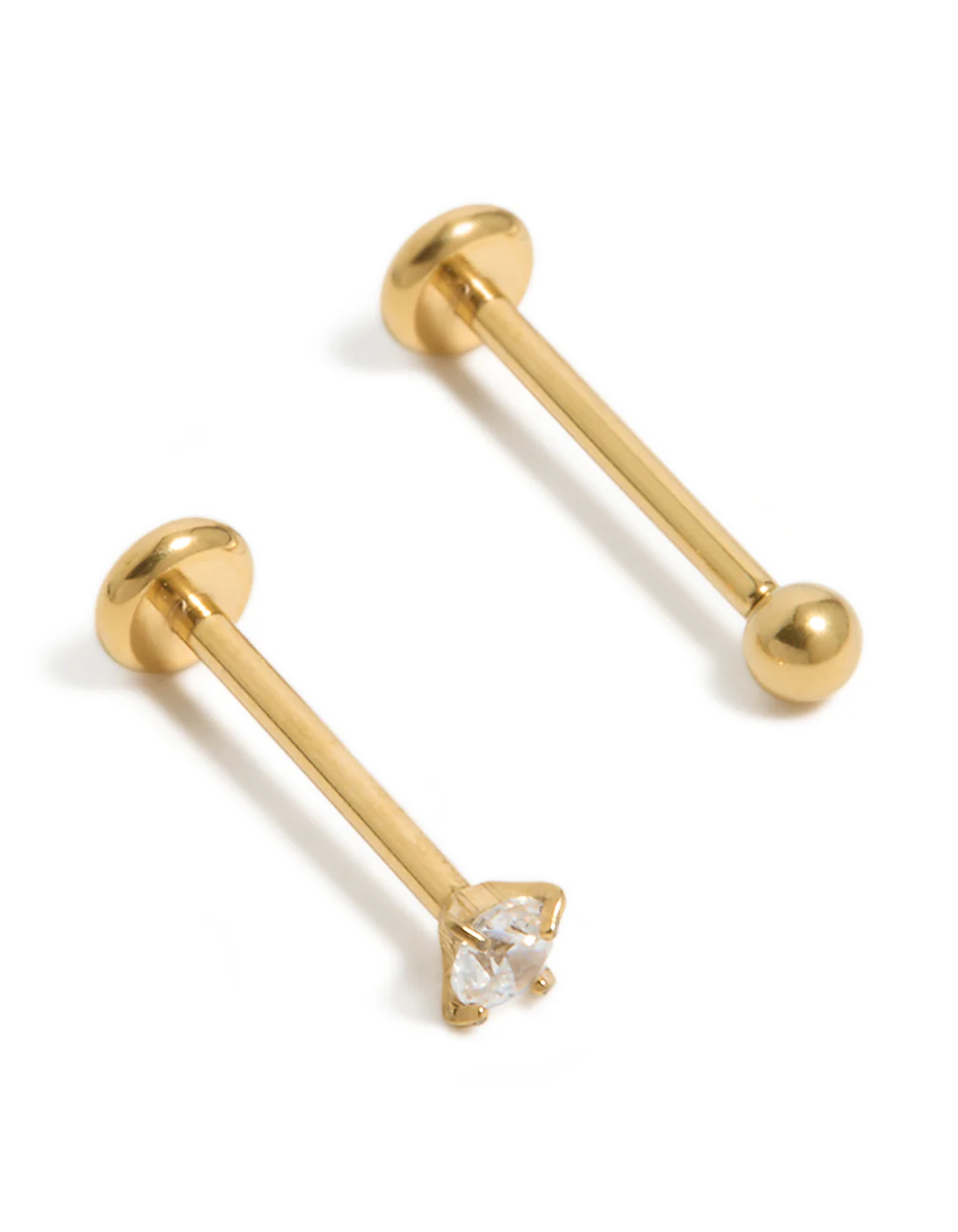Gold Plated Titanium Cubic Zirconia Threadless Flat Back Nose Studs - Image 2