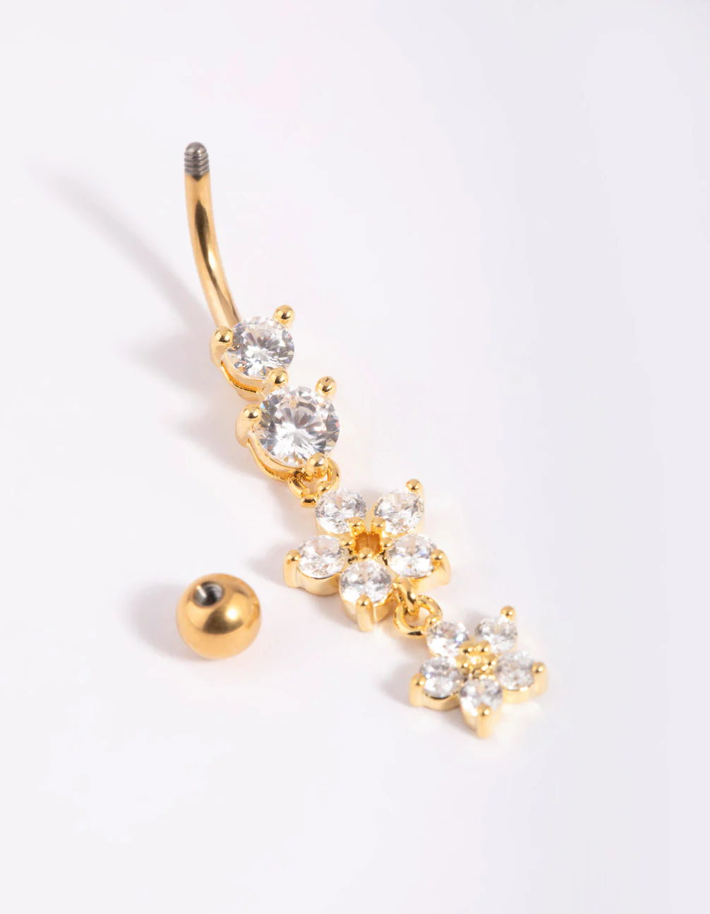 Gold Plated Titanium Flower Drop Belly Bar - Image 3