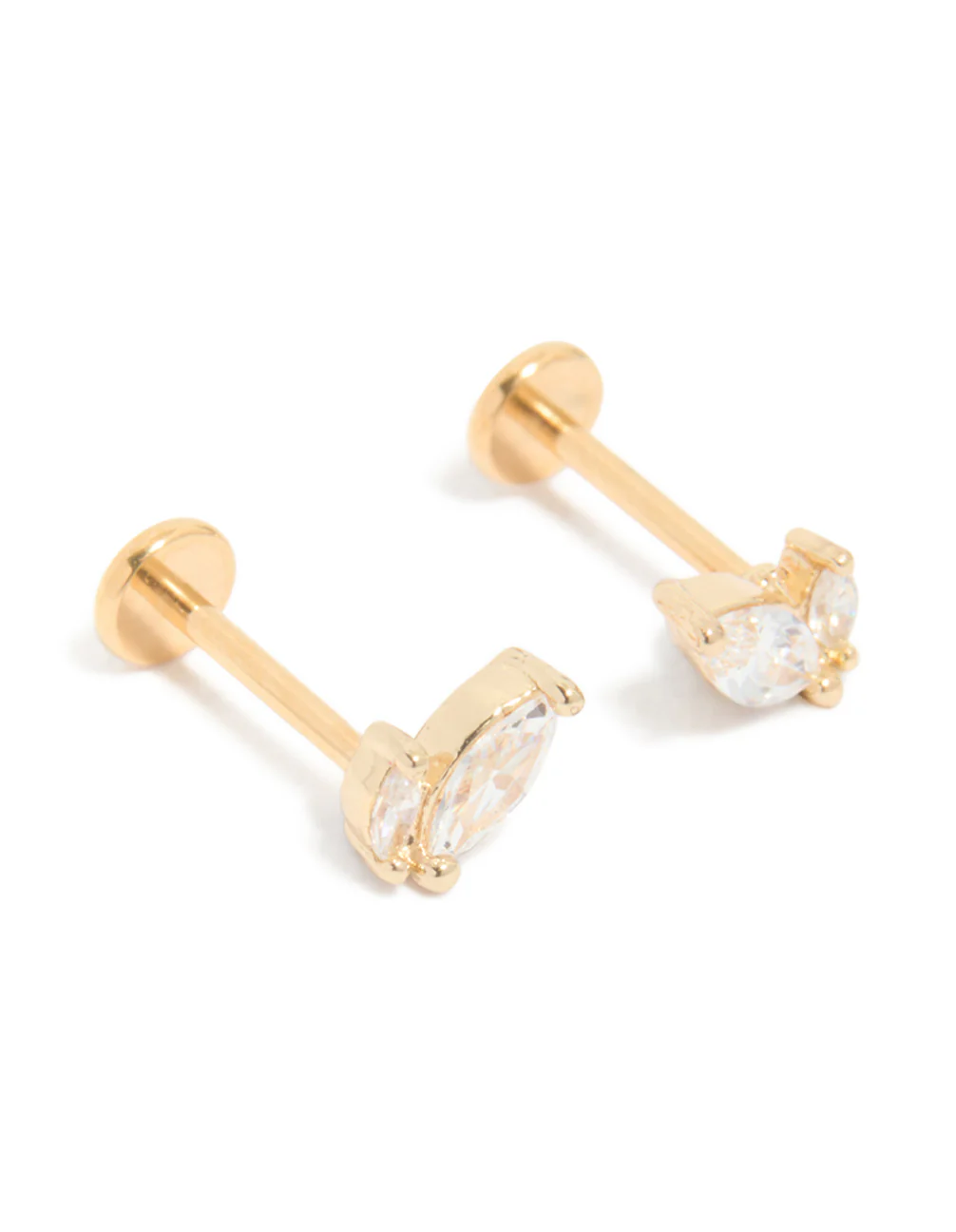Gold Plated Titanium Marquise Cubic Zirconia Flat Back Studs - Image 2