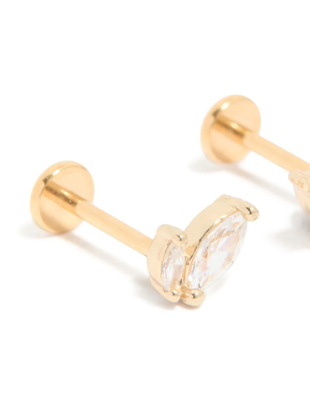 Gold Plated Titanium Marquise Cubic Zirconia Flat Back Studs - Image 4