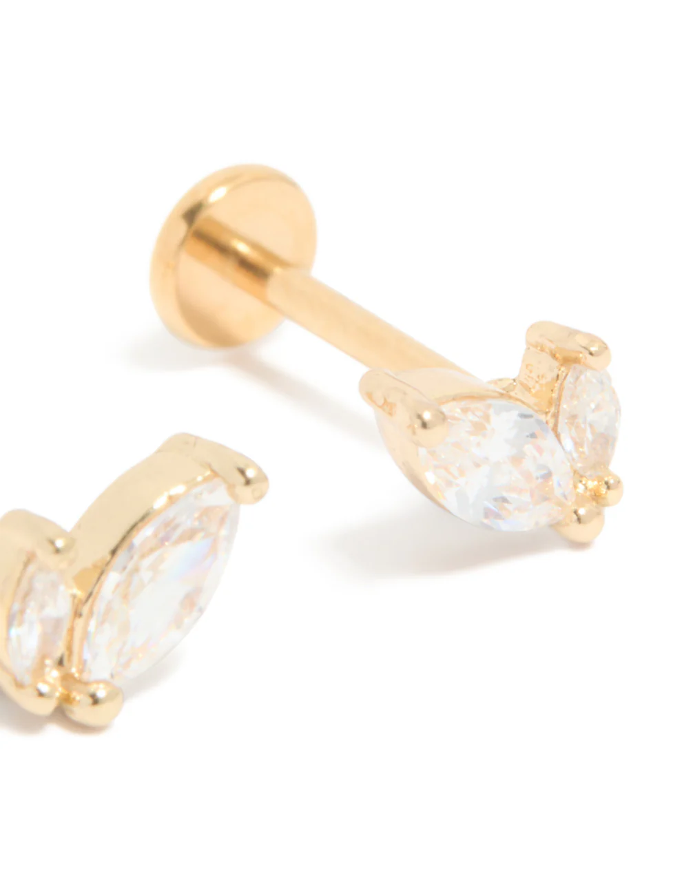 Gold Plated Titanium Marquise Cubic Zirconia Flat Back Studs - Image 5