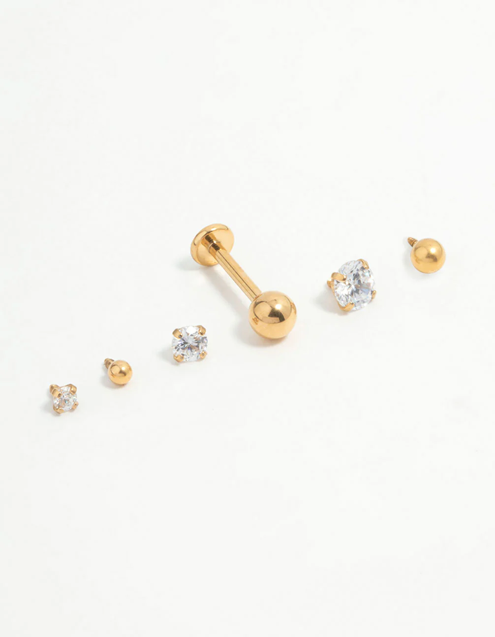 Gold Plated Titanium Polished & Cubic Zirconia Flat Backs 6-Pack
