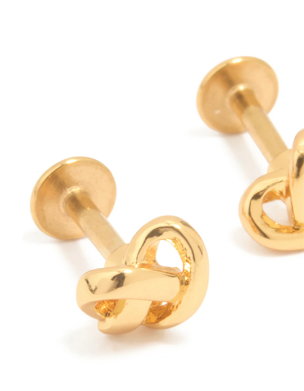 Gold Plated Titanium Pretzel Piercing Flat Back Studs - Image 3