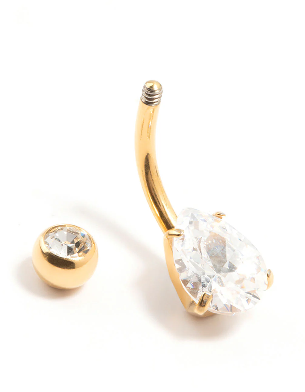 Gold Plated Titanium Round Bezel & Pear Belly Bar - Image 2