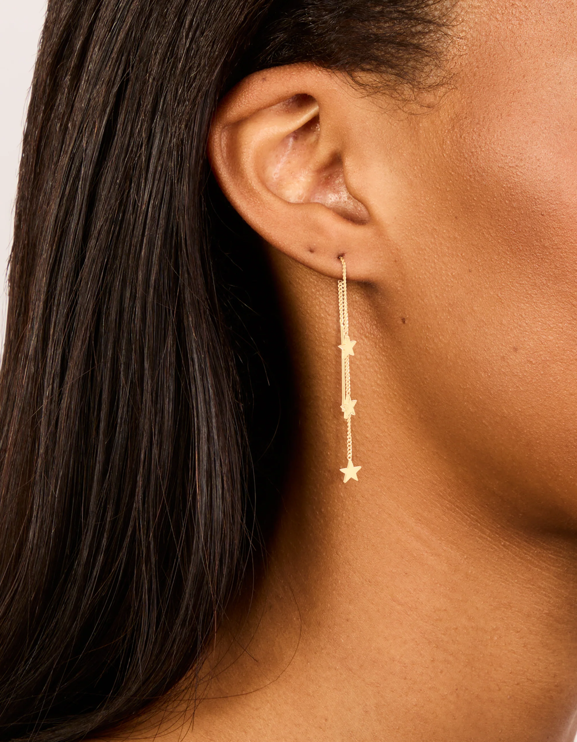 Gold Plated Triple Star Thread Through Earrings - Image 2