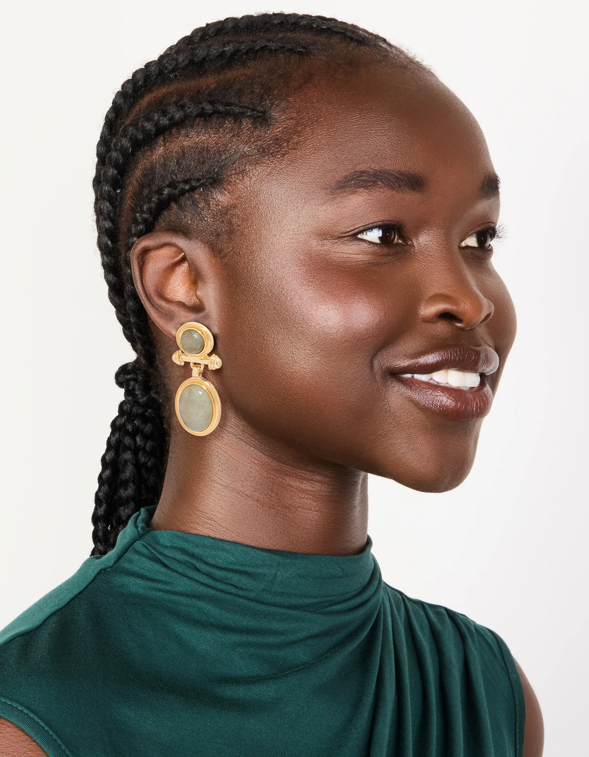 Gold Plated Vintage Semi Precious Stone Drop Earrings - Image 3