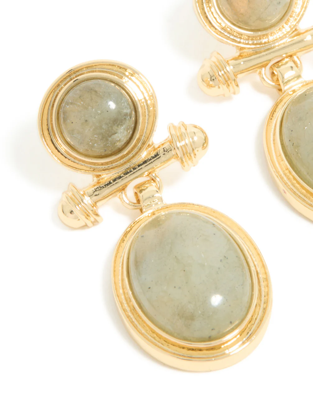 Gold Plated Vintage Semi Precious Stone Drop Earrings - Image 4