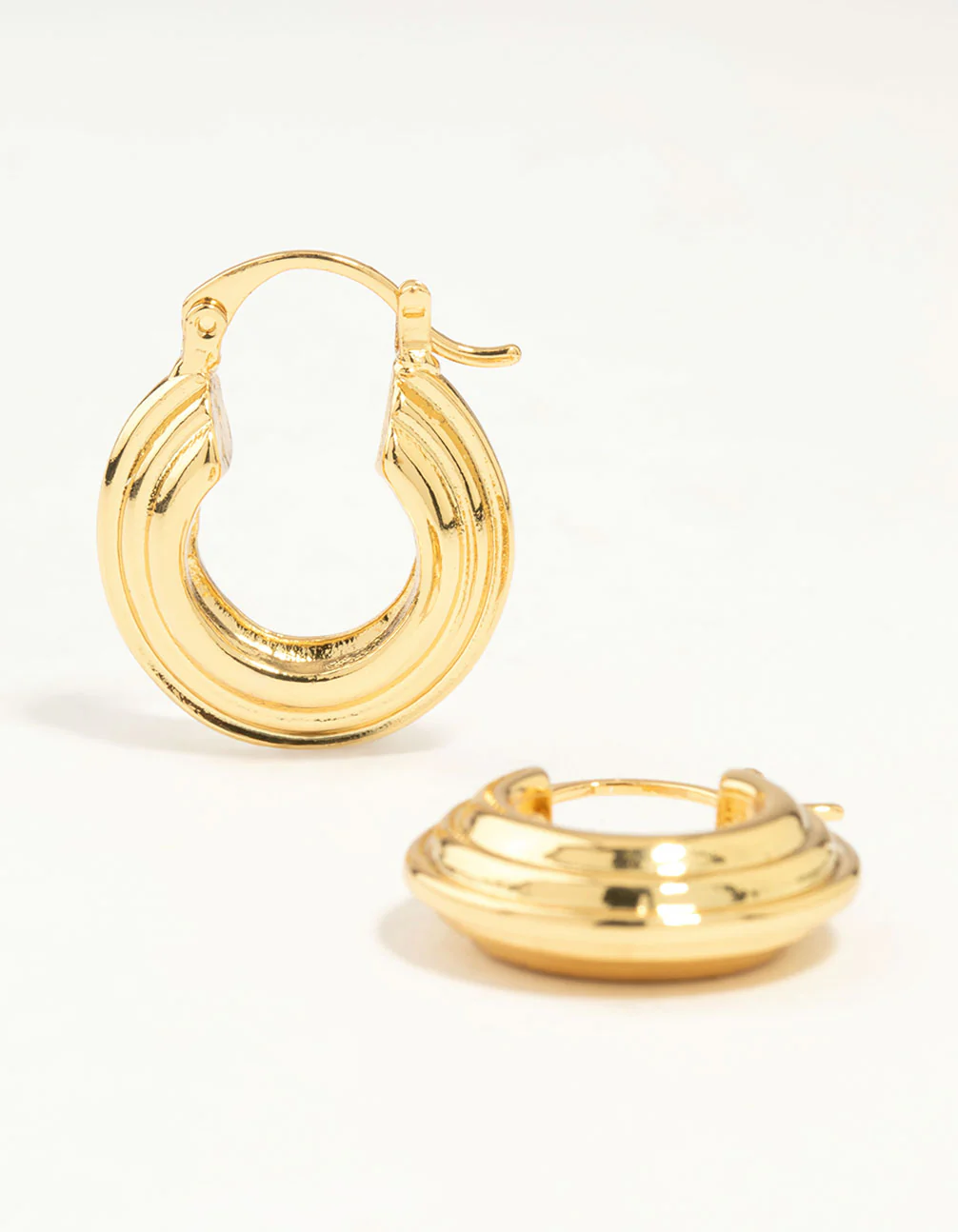 Gold Plated Wide Step Textured Hoop Earrings