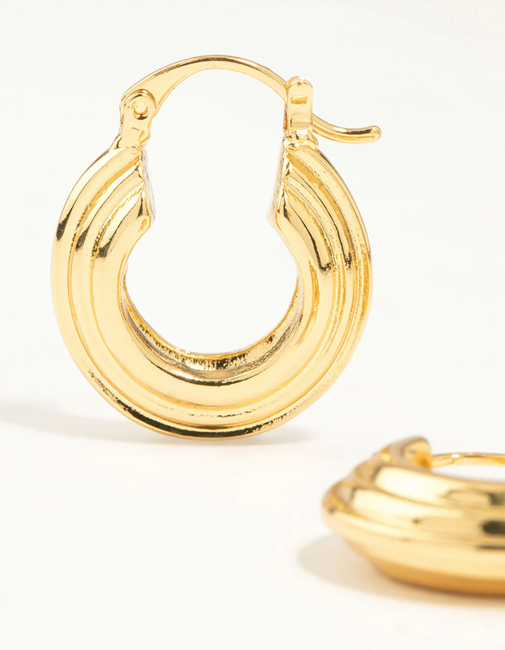 Gold Plated Wide Step Textured Hoop Earrings - Image 4