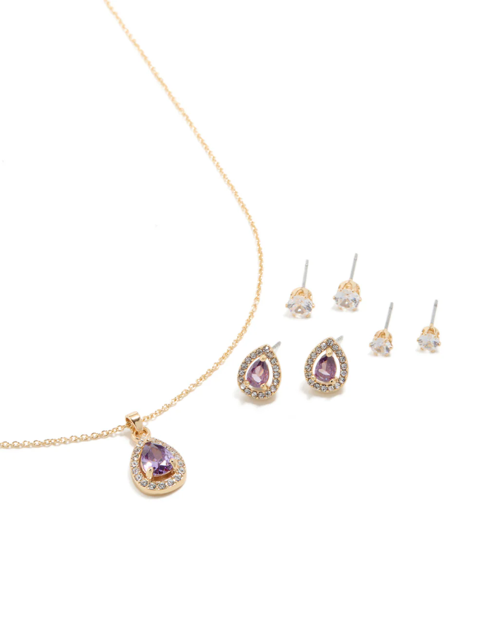 Gold Purple Cubic Zirconia Necklace & Earrings Set