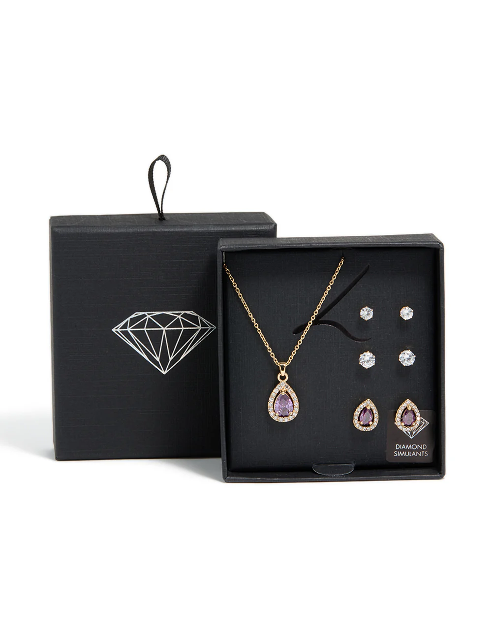 Gold Purple Cubic Zirconia Necklace & Earrings Set - Image 3