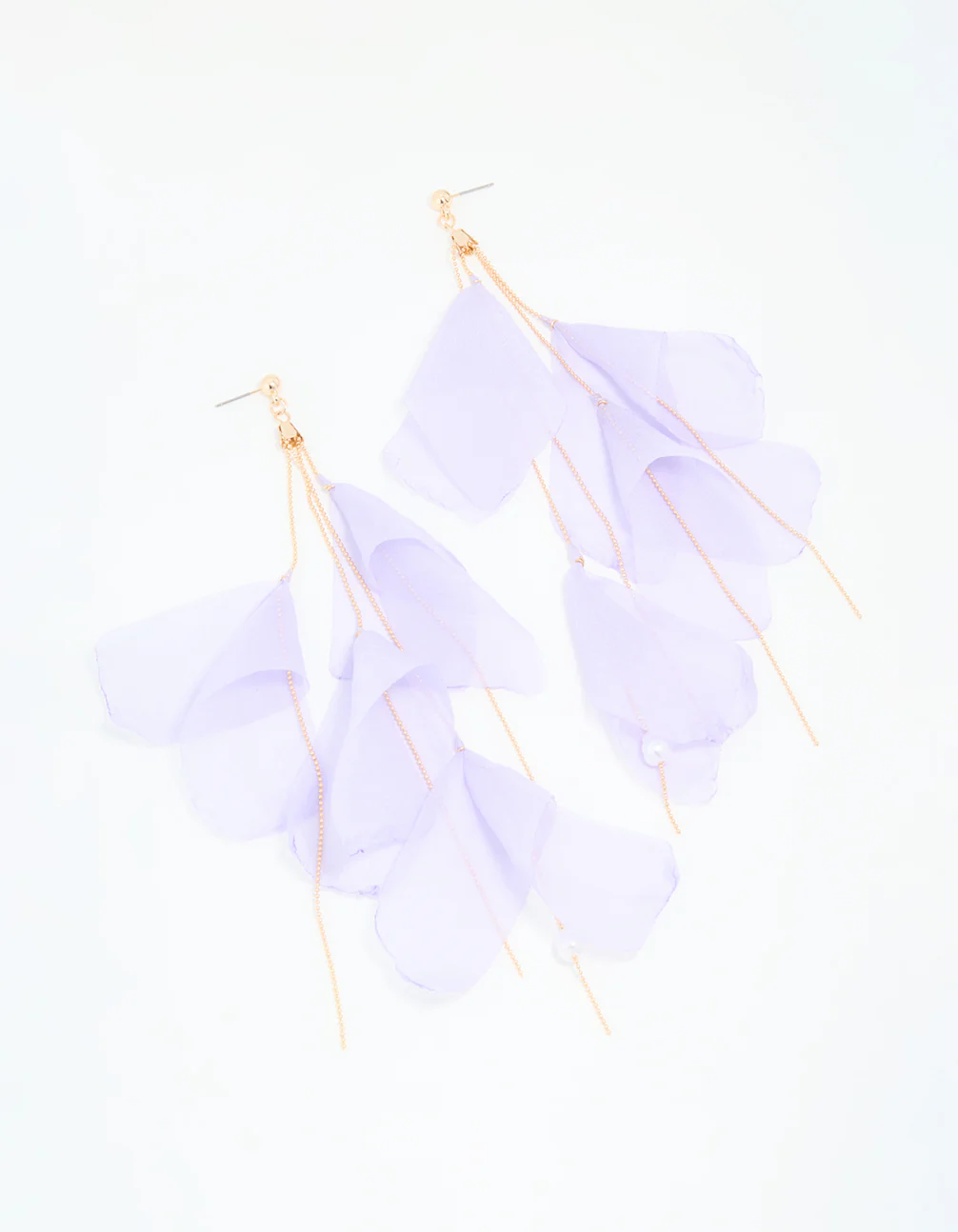Gold Purple Fabric Petal Drop Earrings