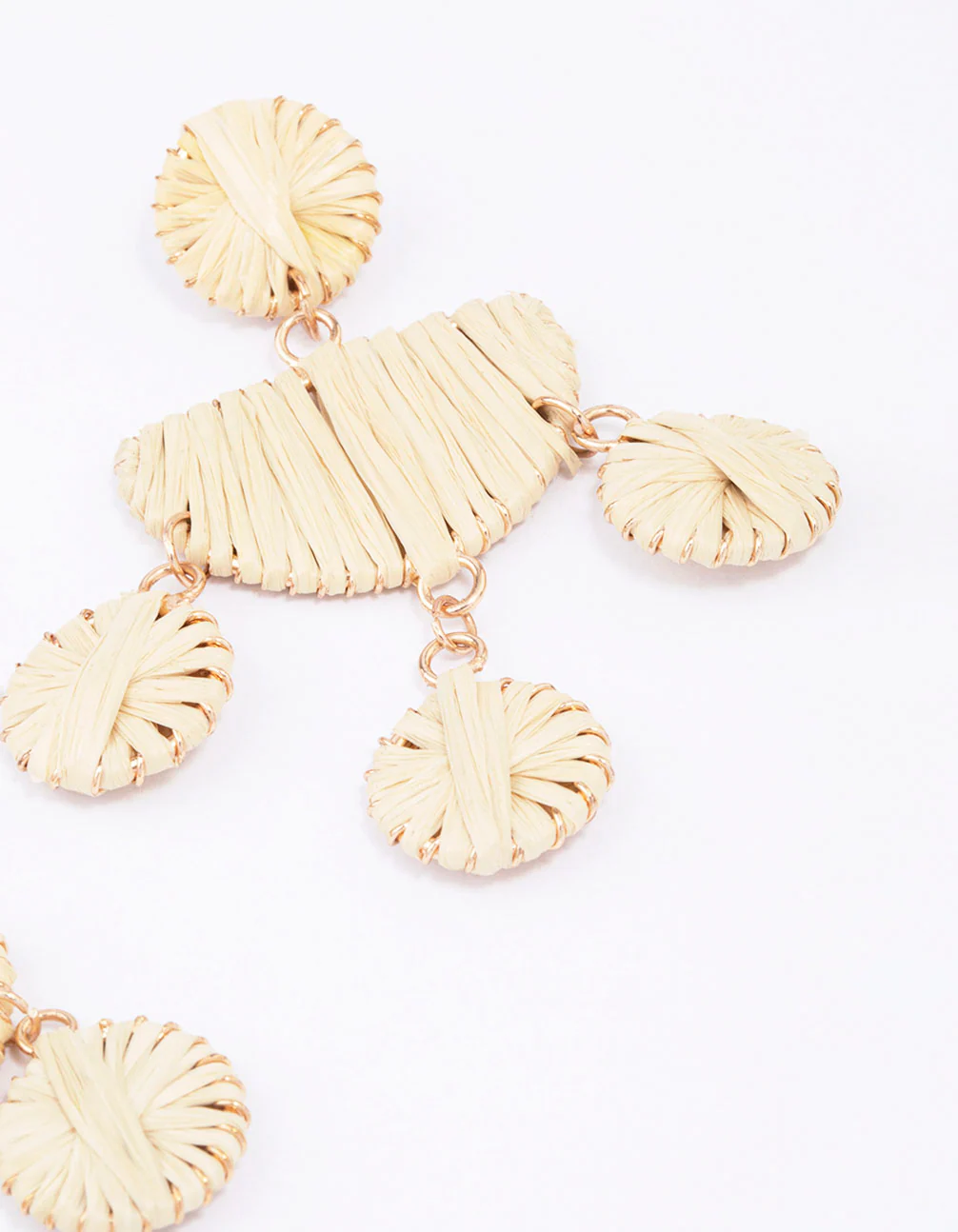 Gold Raffia Disc Drop Earrings - Image 3
