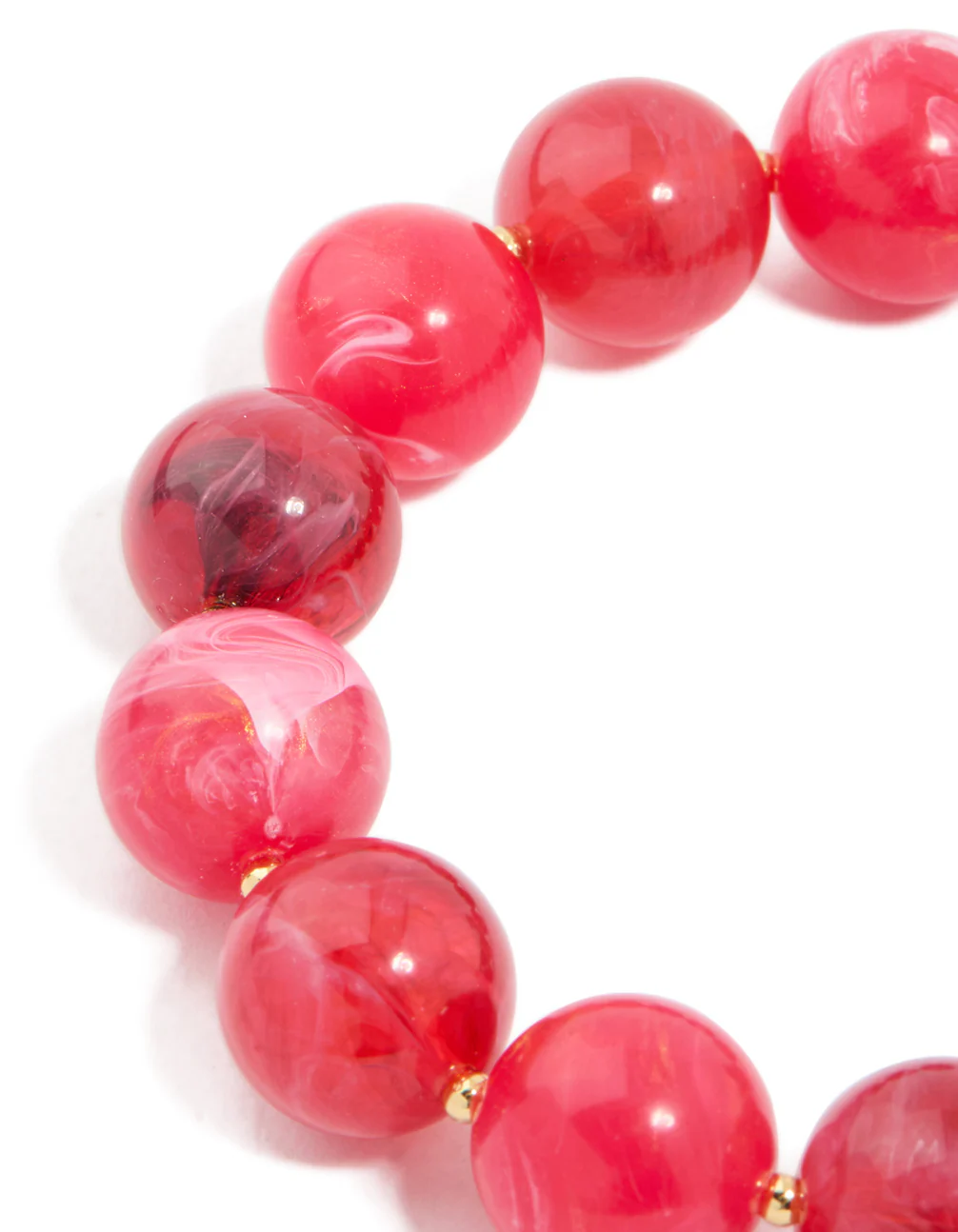Gold Red Acrylic Beaded Stretch Bracelet - Image 5
