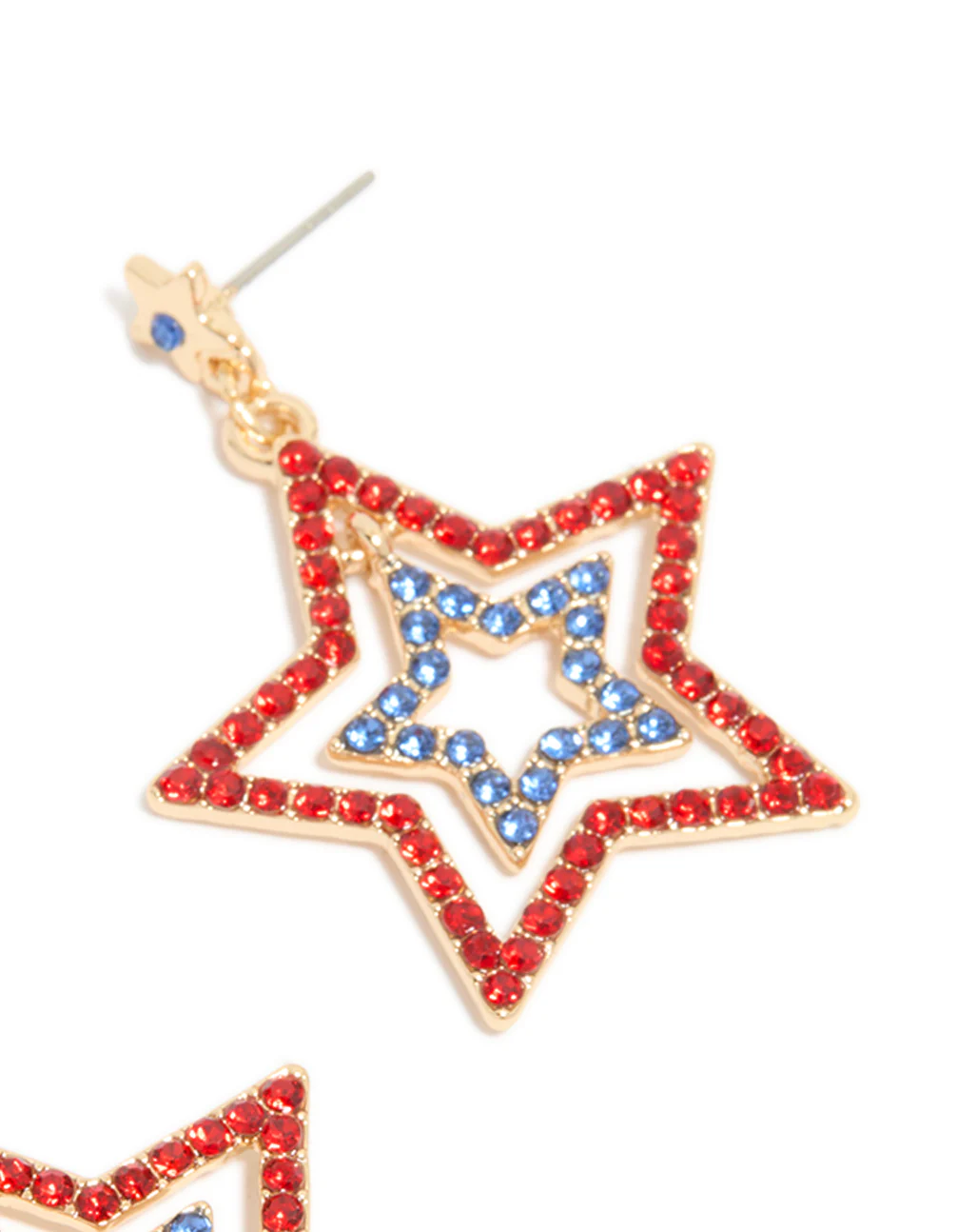 Gold Red & Blue Diamante Triple Star Drop Earrings - Image 5
