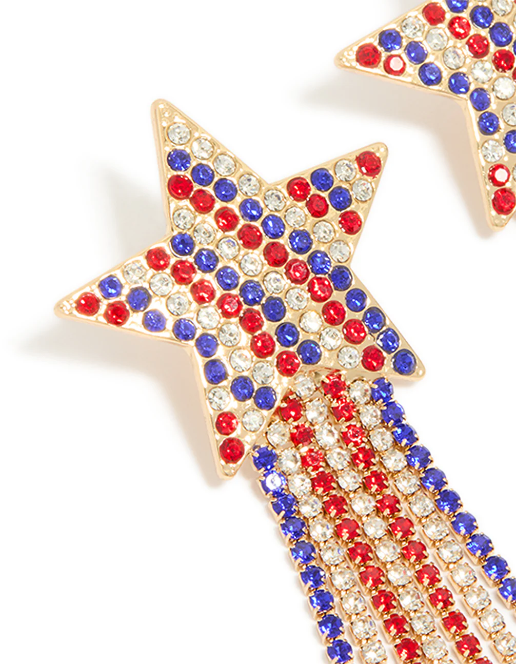 Gold Red Clear & Blue Diamante Cup Chain Star Drop Earrings - Image 4