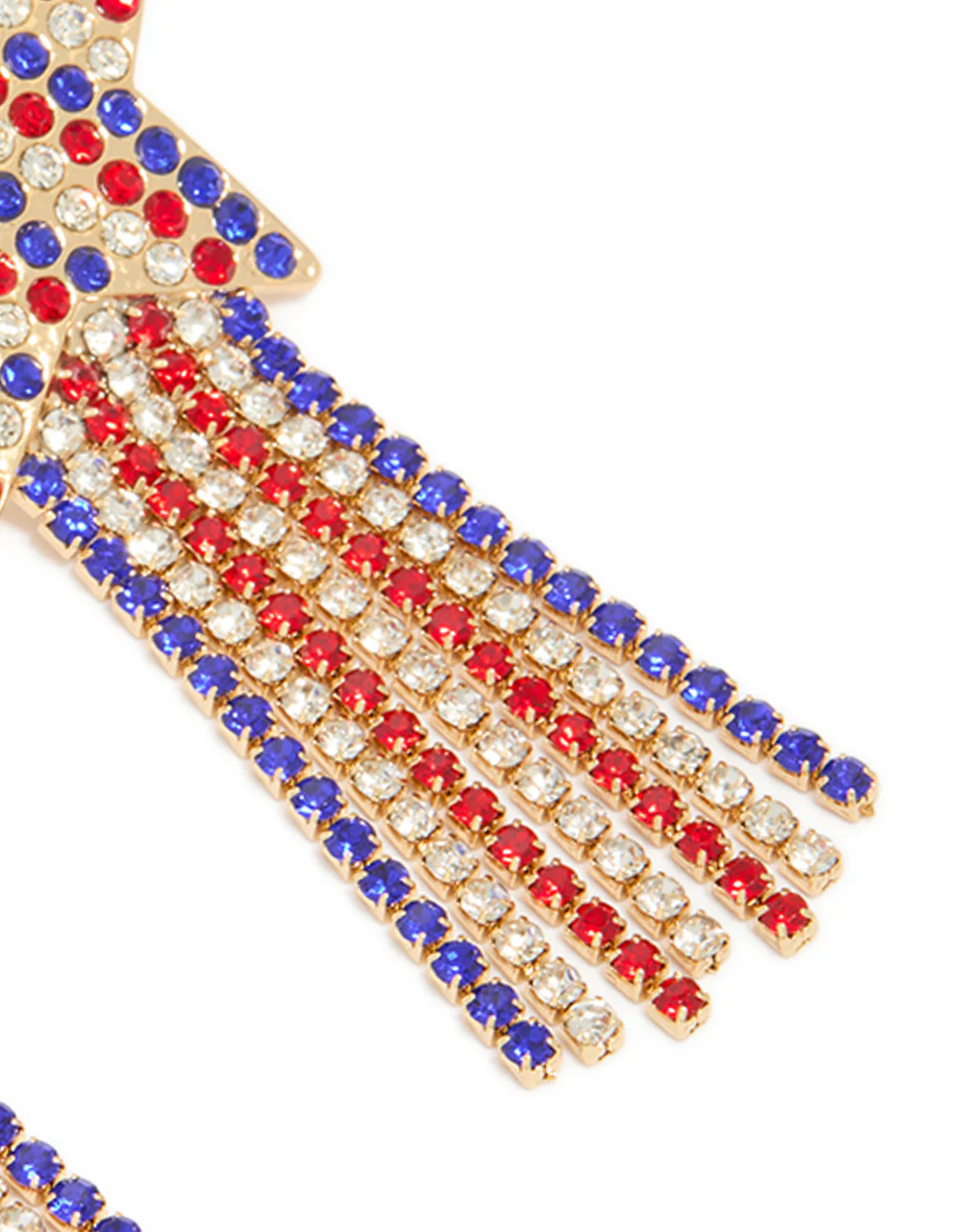 Gold Red Clear & Blue Diamante Cup Chain Star Drop Earrings - Image 5