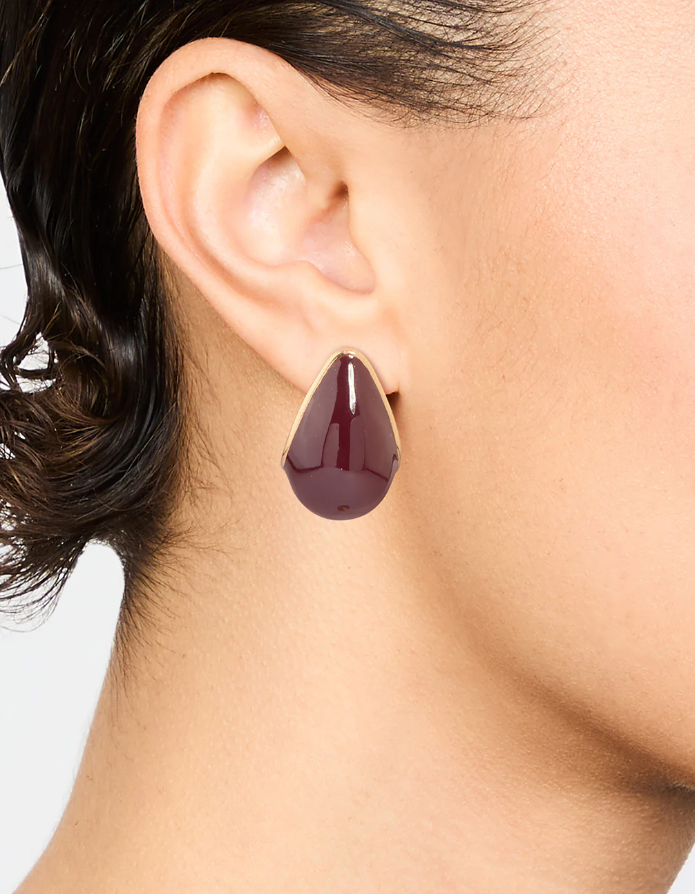 Gold Red Enamel Chunky Teardrop Hoop Earrings - Image 2