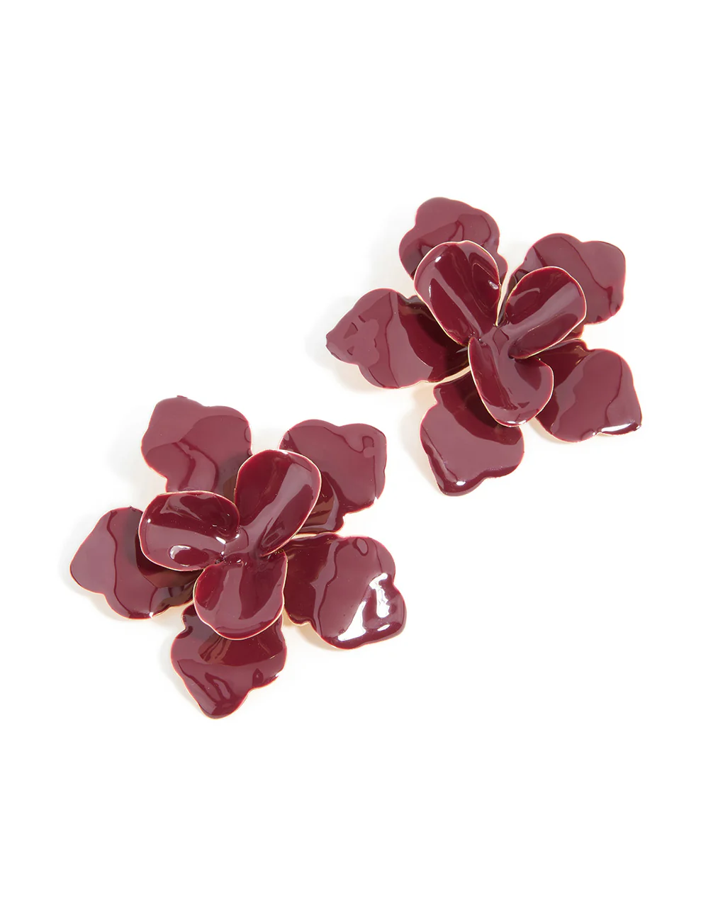 Gold Red Large Flower Stud Earrings