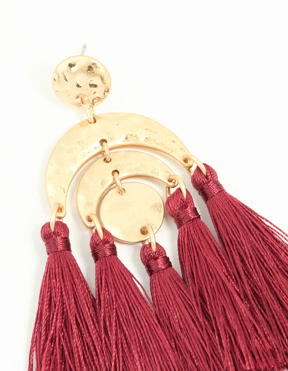 Gold Red Molten Rainbow Shaped Tassel Earrings - Image 4