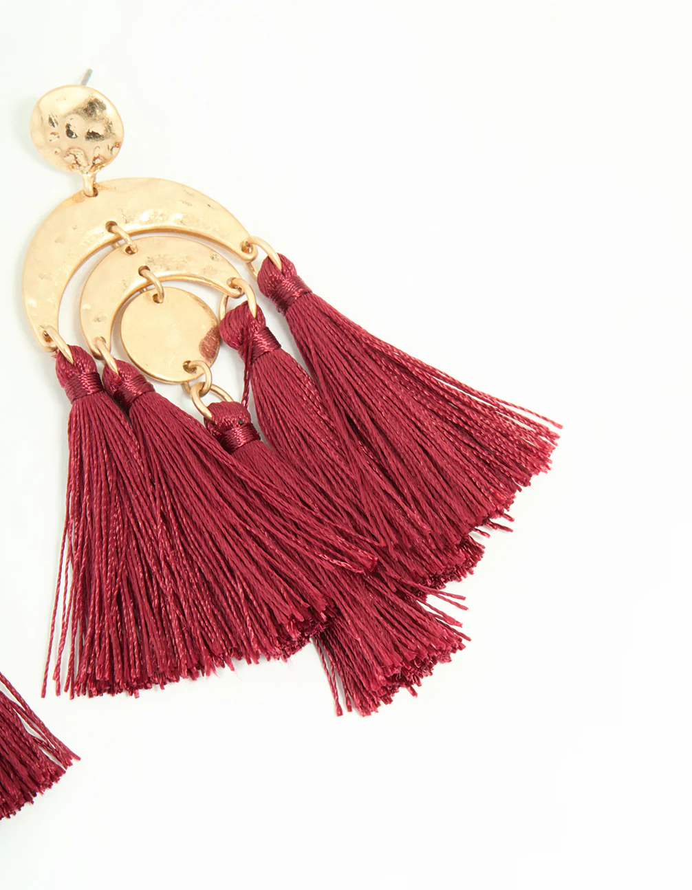 Gold Red Molten Rainbow Shaped Tassel Earrings - Image 5