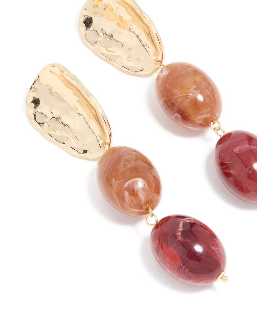 Gold Red Resin Beaded Drop Earrings - Image 4