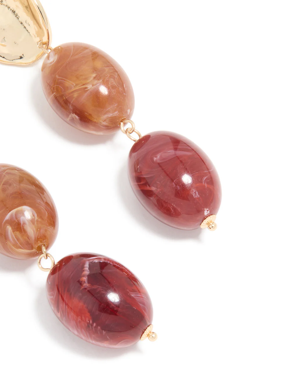 Gold Red Resin Beaded Drop Earrings - Image 5