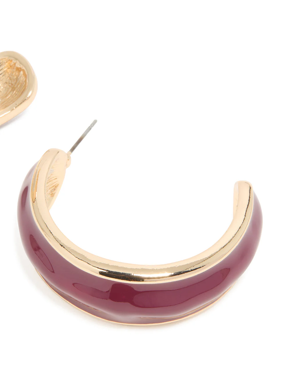 Gold Red Thick Enamel Hoop Earrings - Image 3