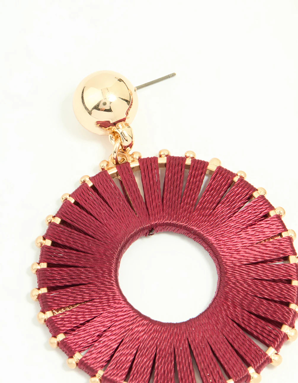 Gold Red Threaded Wheel Drop Earrings - Image 4