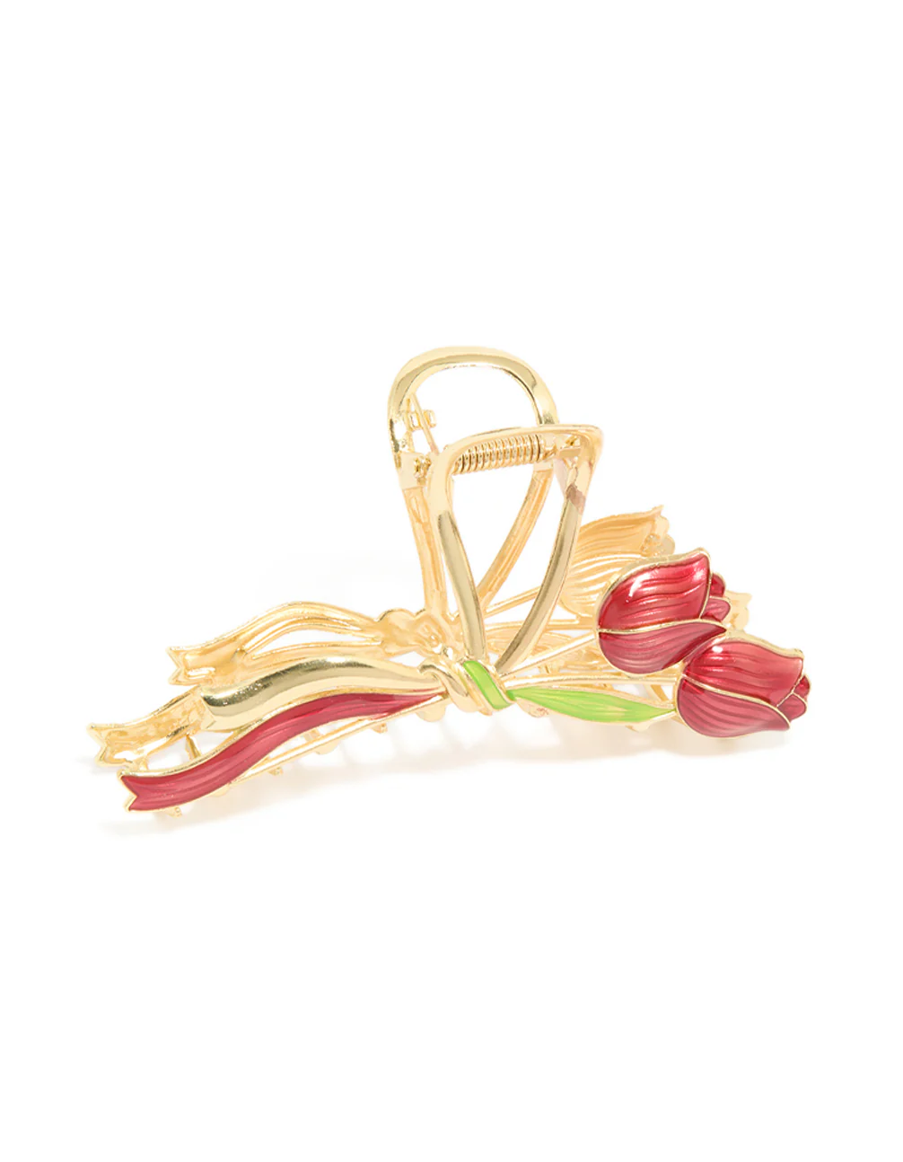 Gold Red Tulips Ribbon Claw Clip - Image 2