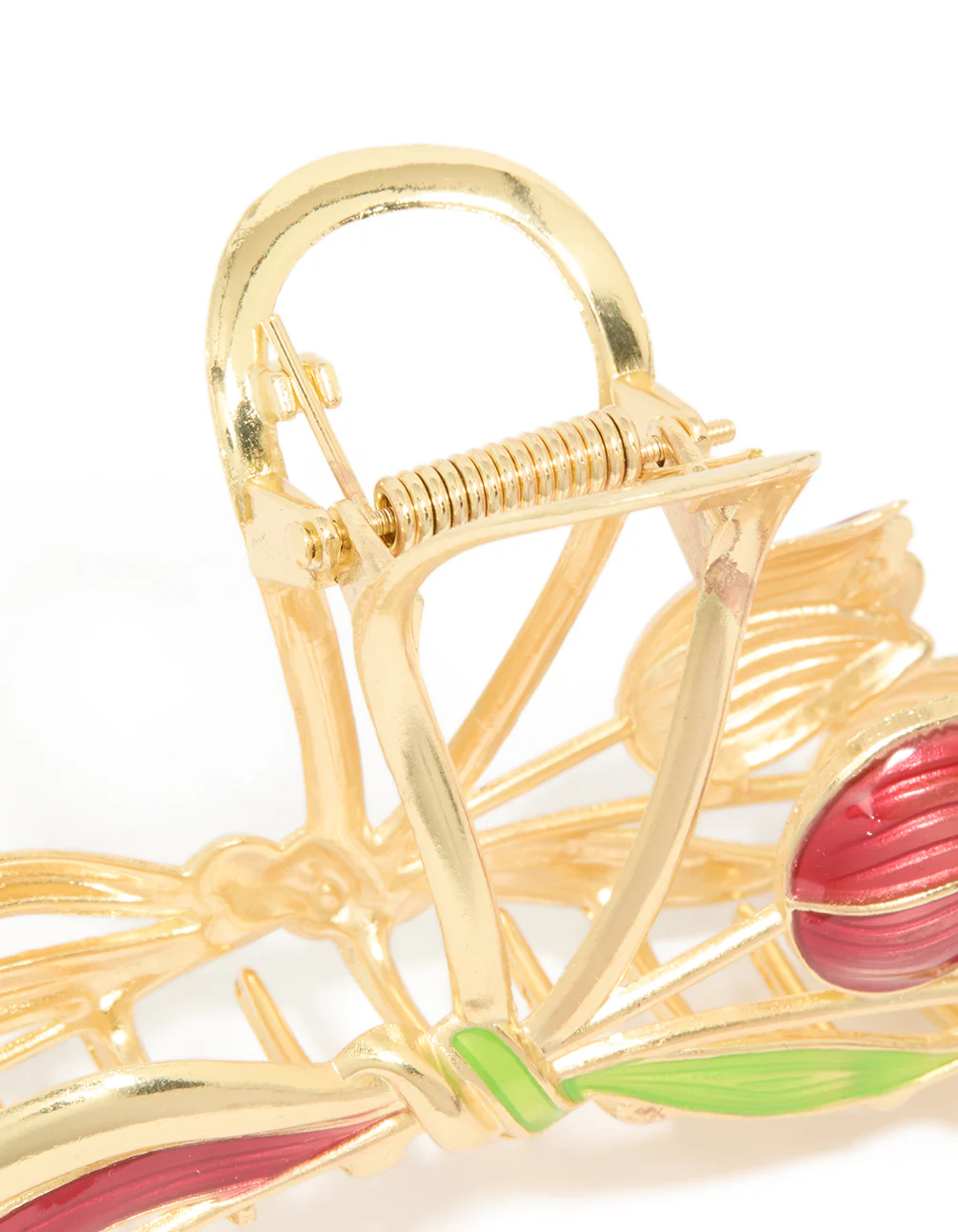 Gold Red Tulips Ribbon Claw Clip - Image 3